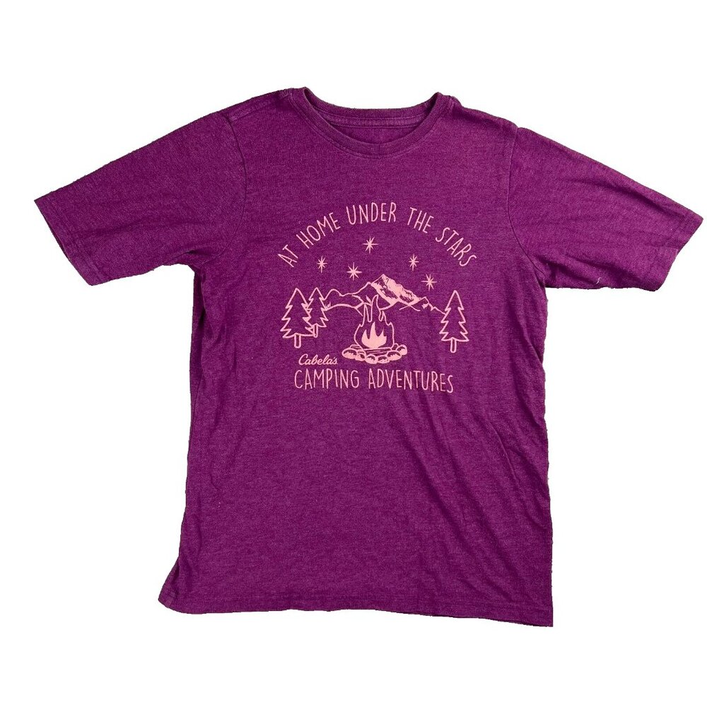 Cabelas Women's Camping Adventures Graphic Short Sleeve T-Shirt Purple Large